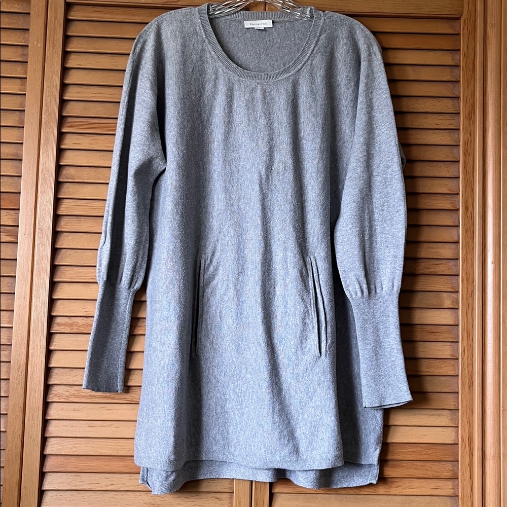 Garnet Hill Organic-Cotton Pocket-Detail Sweater, Light Gray
